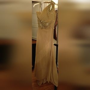 Light Gold one shoulder gown with sequin